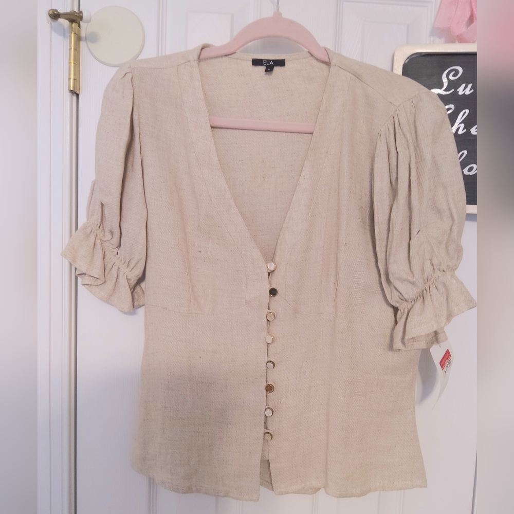 🌷ZARA ELA house Desig Elegant Beige Button-Up Top M